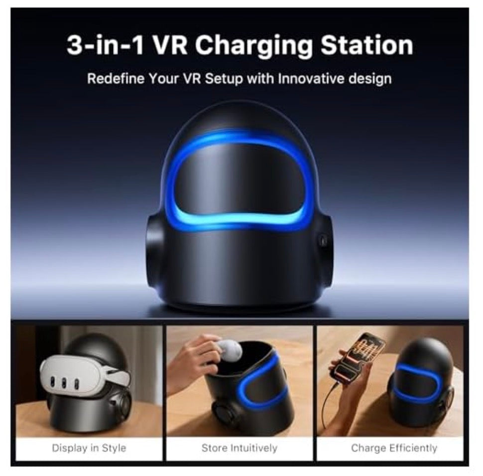 Aubika 3 in 1 VR Charging Station, Meta Quest 3/3S/Pro/2, RGB Lights-NEW!