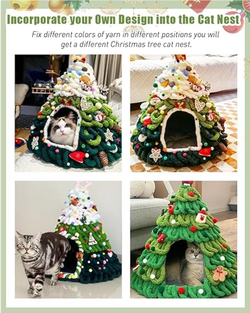 Christmas Cat House Tree DIY Ready To Assemble Knit Warm Nest  20”x24”