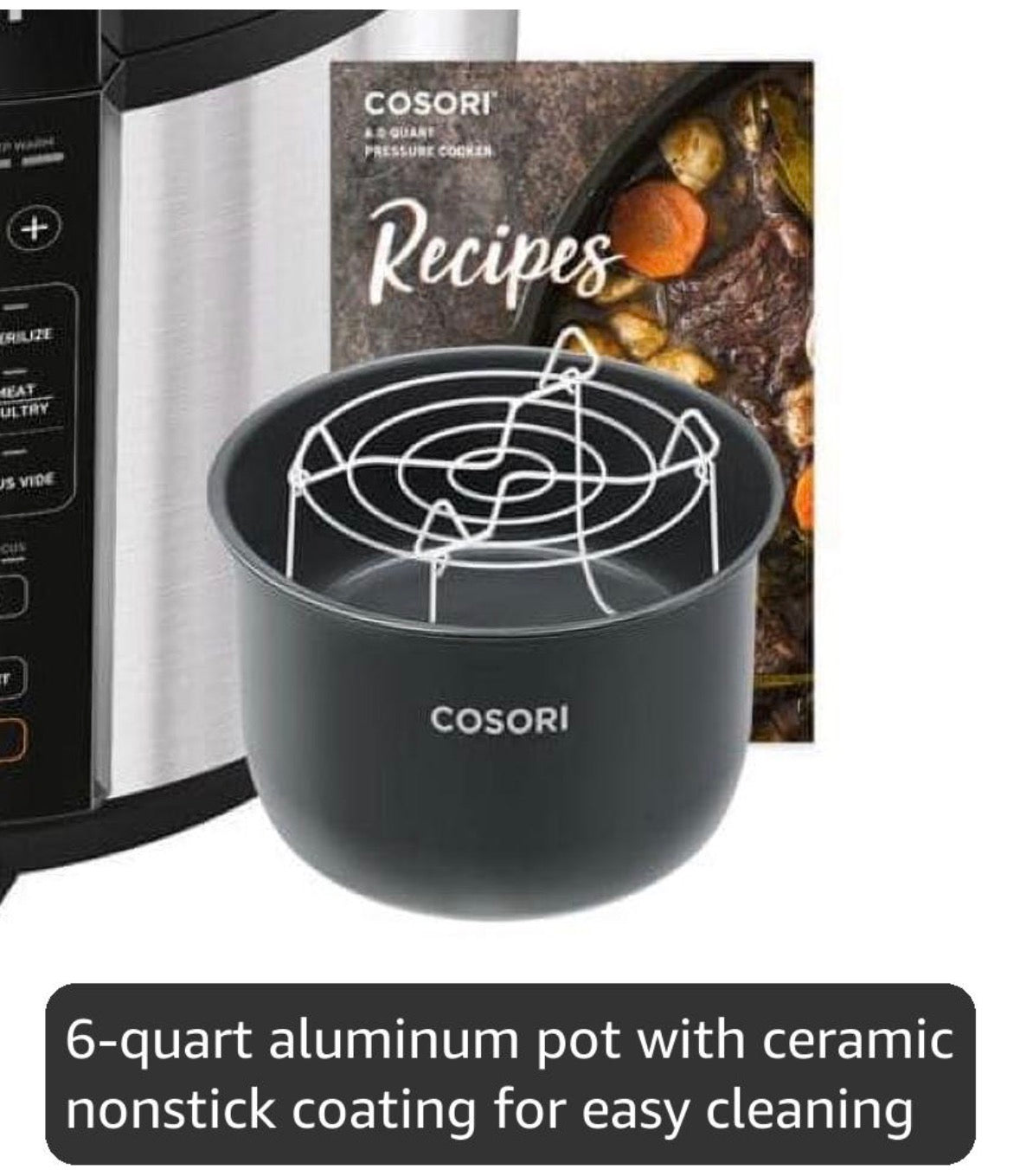 COSORI Pressure Cooker 6QT, Stainless Steel, 9-in-1 Multi Cooker, 12 Safety Features, Ceramic Inner Pot, Rice, Slow Cook, Sous Vide, Saute, 1100W
