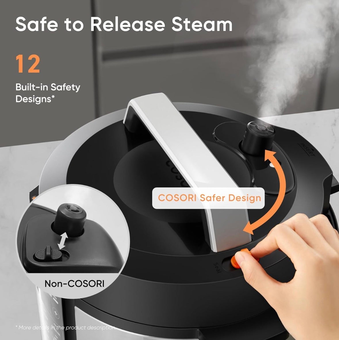 COSORI Pressure Cooker 6QT, Stainless Steel, 9-in-1 Multi Cooker, 12 Safety Features, Ceramic Inner Pot, Rice, Slow Cook, Sous Vide, Saute, 1100W