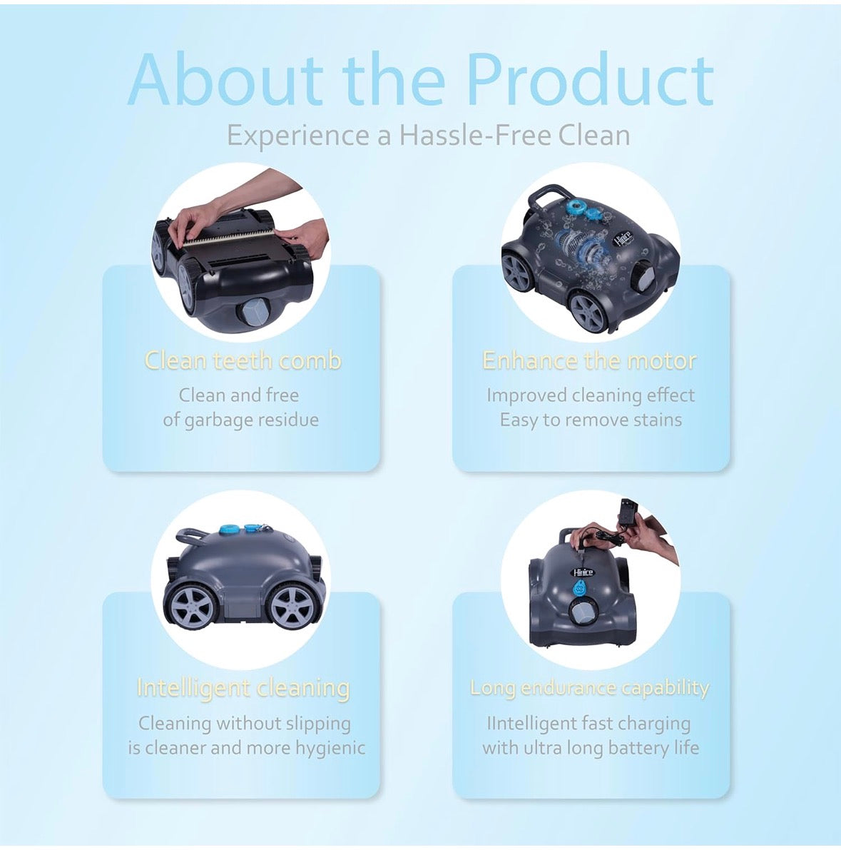 Hinice Cordless Robotic Pool Cleaner Automatic Vacuum 150 Min 2200 SqFt Dark Gray-NEW!