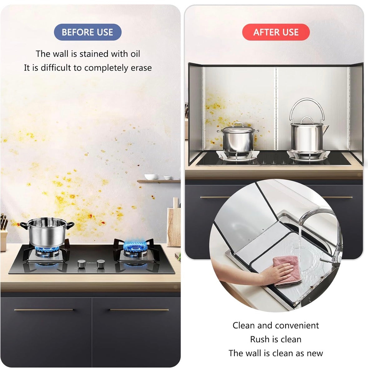 Korsikato 2 Pieces 2 Sided Grease Splatter Guard Foldable Splatter Guard for Stove Stainless Steel Oil Splatter Screens Backsplash for Wall Gas Range Frying Pan Camping(Size:11.8×15.7inches)
