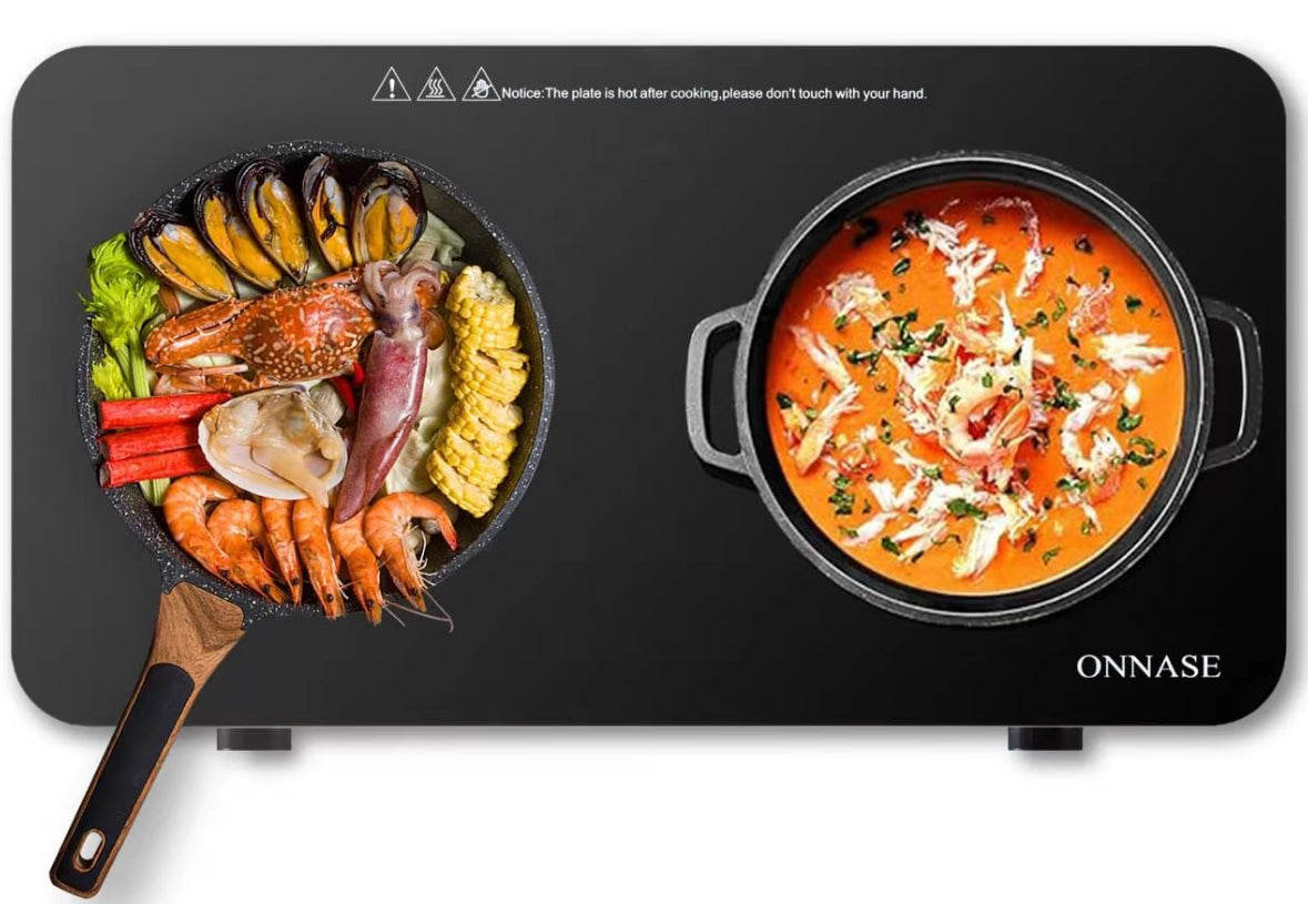 Two Burner Induction Cooktop 1800W 120V, w/8 Temp-Power Levels, Kid Lock & Timer