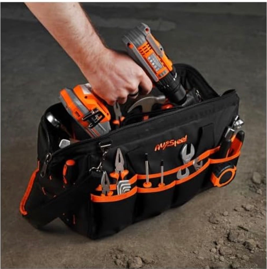 AV Steel Tool Bag — 15in., 16 Pockets, Heavy-Duty Oxford 1680D, Waterproof, Adjustable Shoulder Strap, Model# AV-700100
