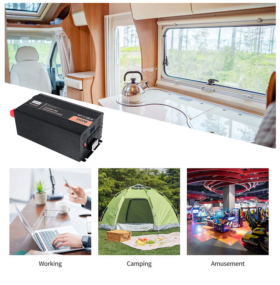 Pure Sine Wave Power Inverter 3500W DC12V to AC120V w/LCD Display + Remote-NEW!