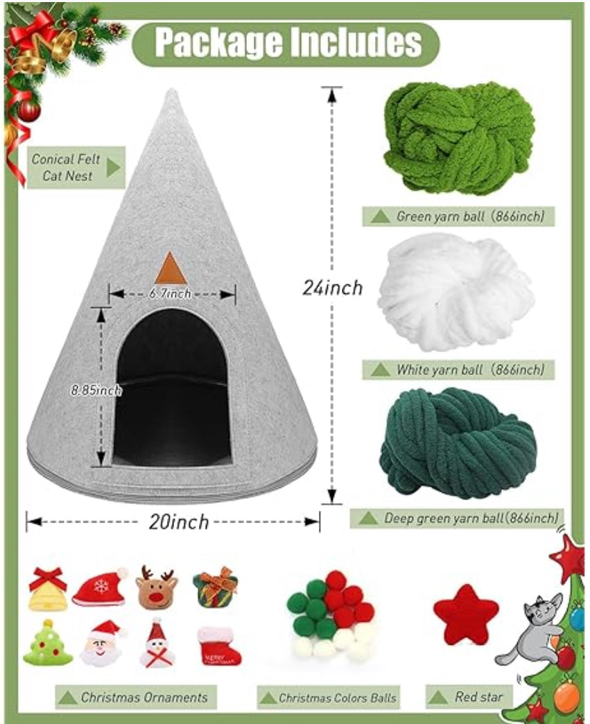 Christmas Cat House Tree DIY Ready To Assemble Knit Warm Nest  20”x24”