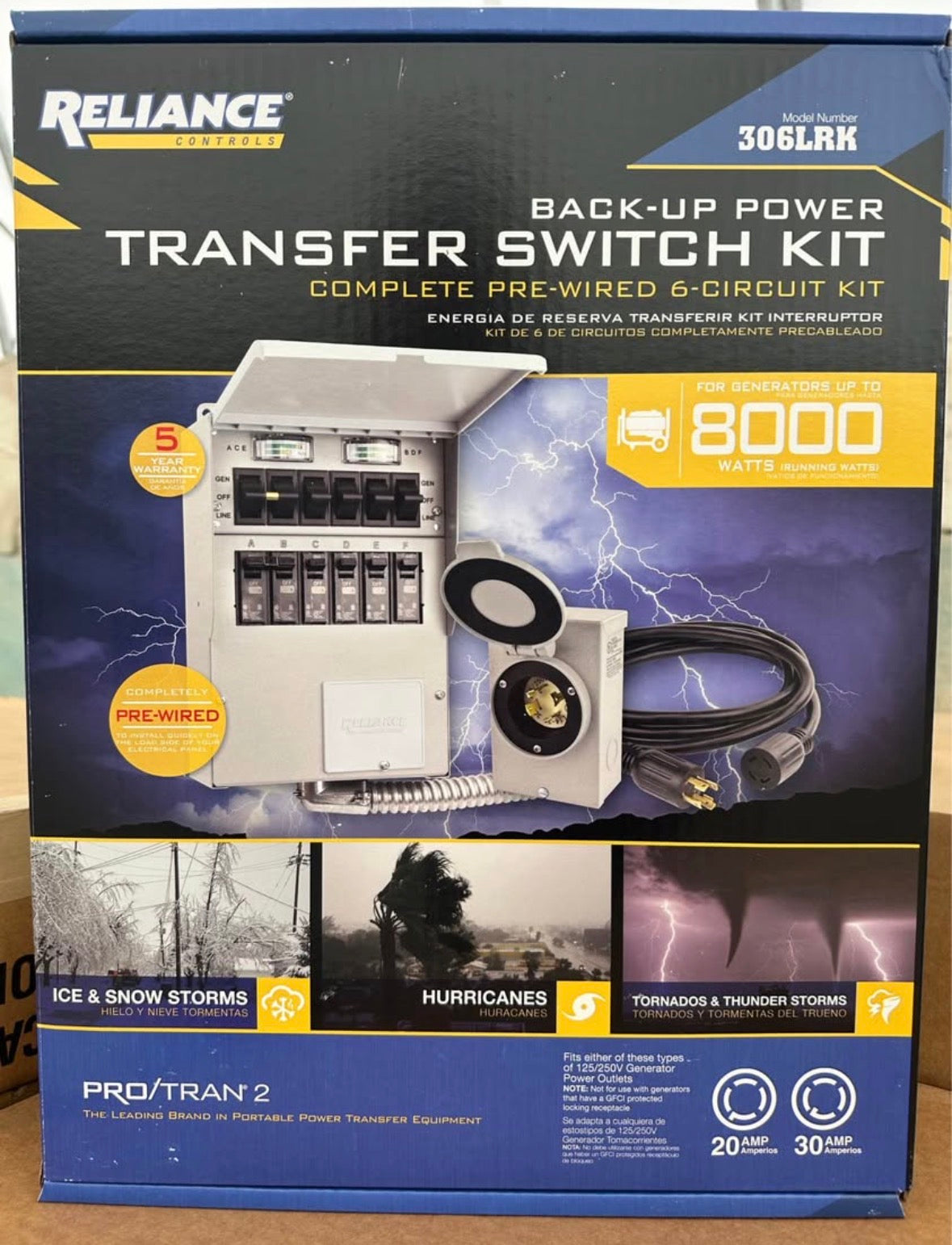 Reliance Back-Up Power Transfer Switch/ For Up to 8000 Watt Generator 306LRK-NEW!!