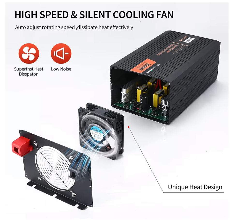 Pure Sine Wave Power Inverter 3500W DC12V to AC120V w/LCD Display + Remote-NEW!