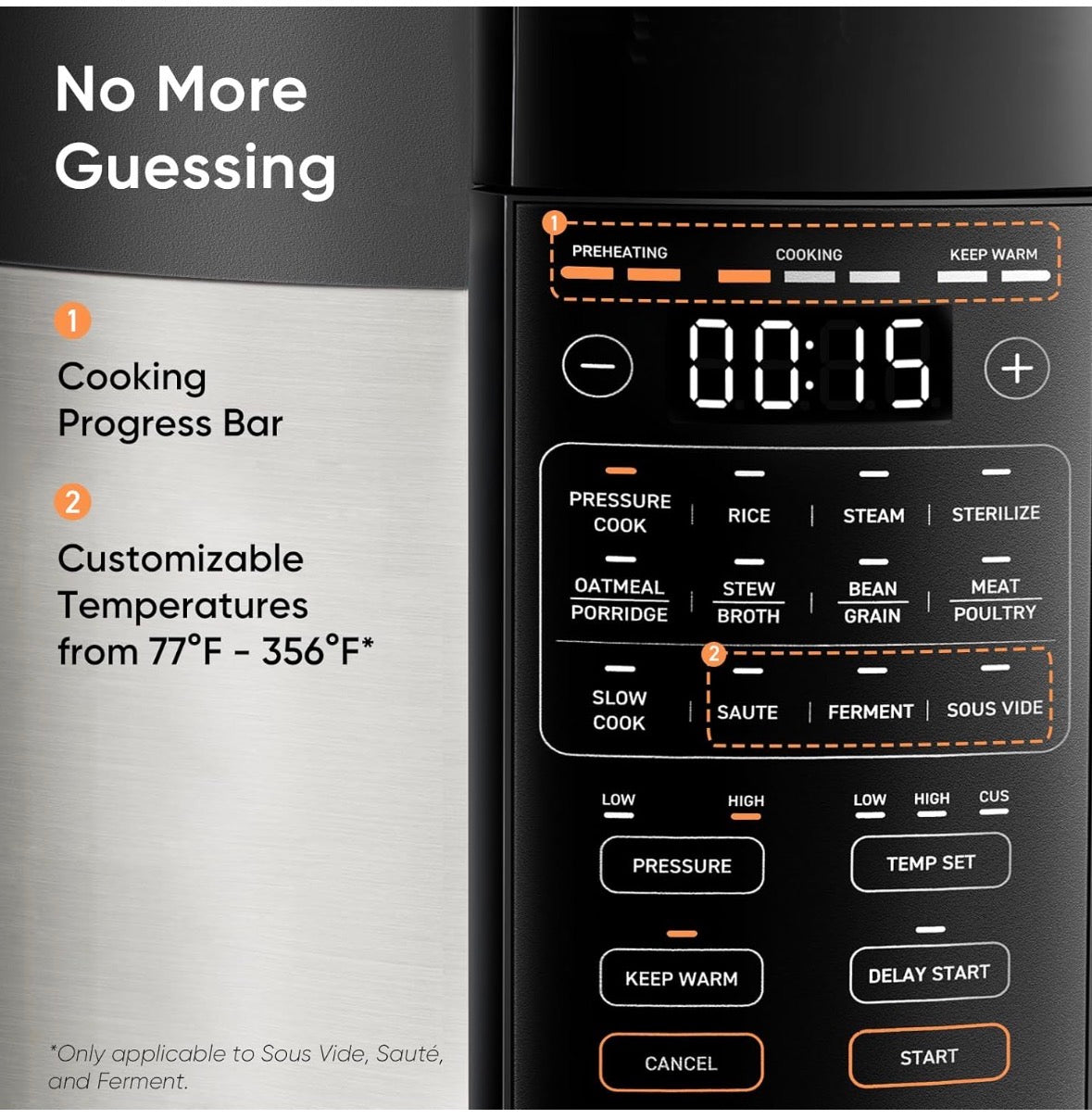 COSORI Pressure Cooker 6QT, Stainless Steel, 9-in-1 Multi Cooker, 12 Safety Features, Ceramic Inner Pot, Rice, Slow Cook, Sous Vide, Saute, 1100W