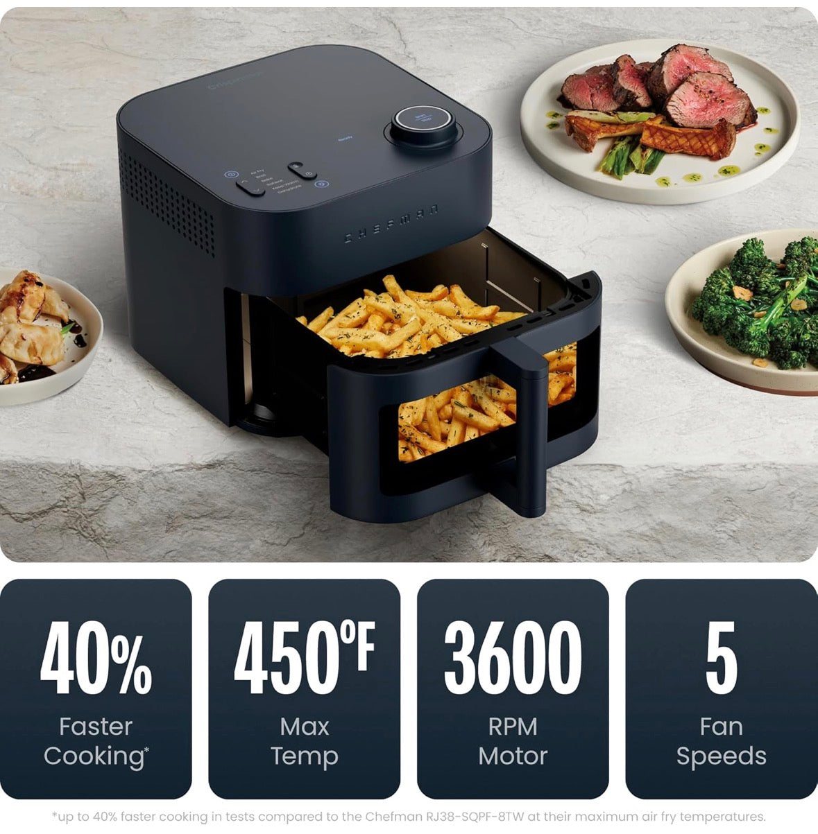 Crispinator Air Fryer 6-in-1 with 8 Qt capacity, 450°F Max Temp with TurboFry
