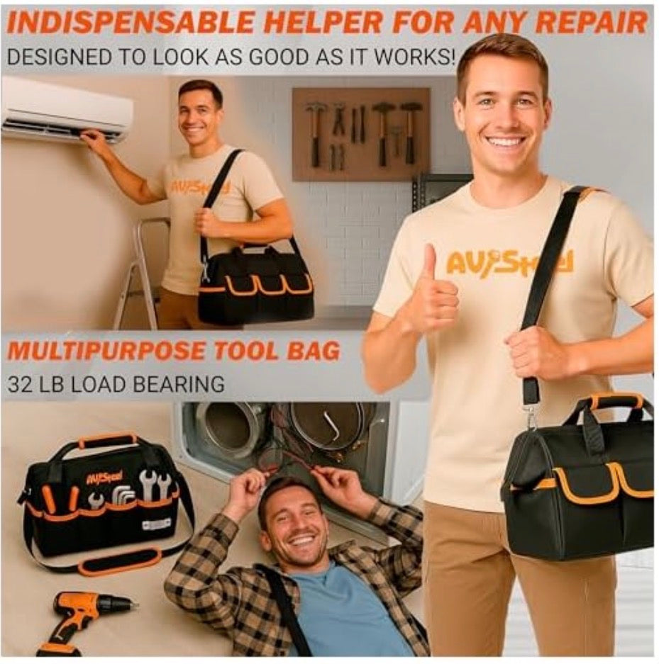AV Steel Tool Bag — 15in., 16 Pockets, Heavy-Duty Oxford 1680D, Waterproof, Adjustable Shoulder Strap, Model# AV-700100