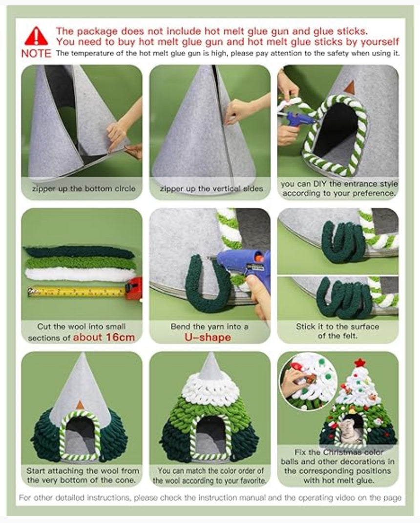 Christmas Cat House Tree DIY Ready To Assemble Knit Warm Nest  20”x24”