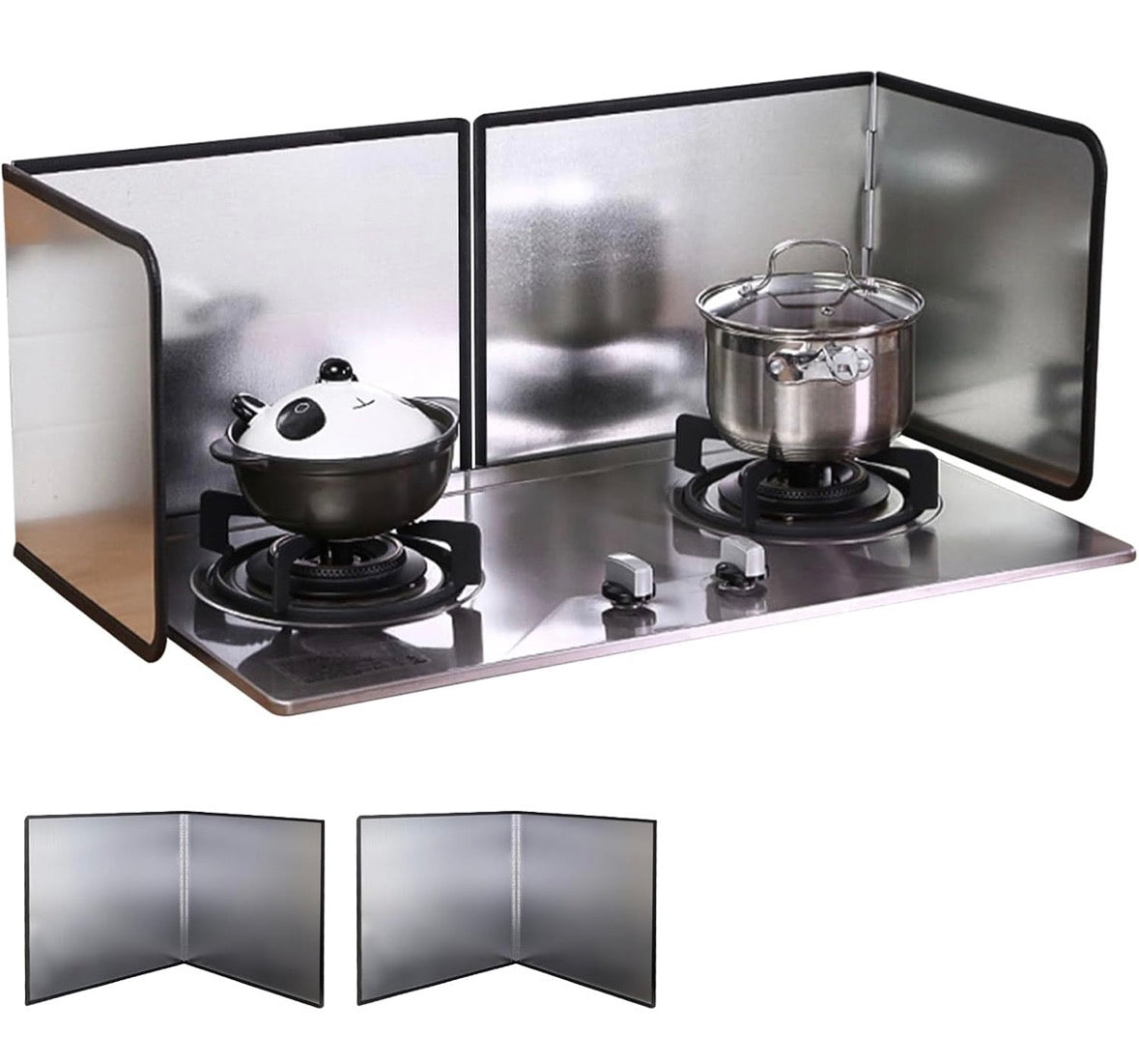 Korsikato 2 Pieces 2 Sided Grease Splatter Guard Foldable Splatter Guard for Stove Stainless Steel Oil Splatter Screens Backsplash for Wall Gas Range Frying Pan Camping(Size:11.8×15.7inches)