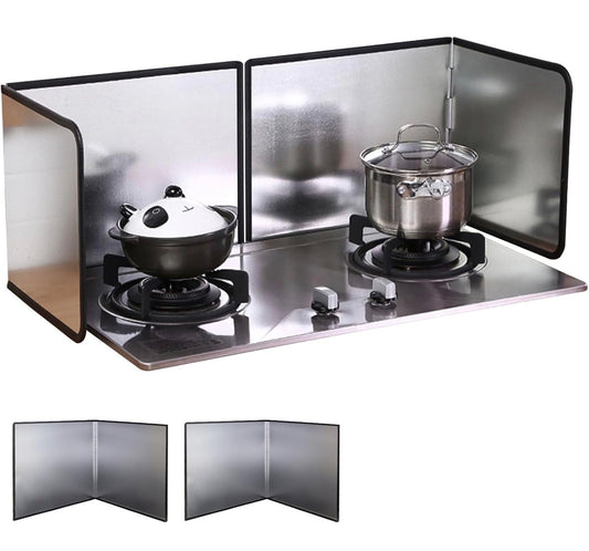 Korsikato 2 Pieces 2 Sided Grease Splatter Guard Foldable Splatter Guard for Stove Stainless Steel Oil Splatter Screens Backsplash for Wall Gas Range Frying Pan Camping(Size:11.8×15.7inches)