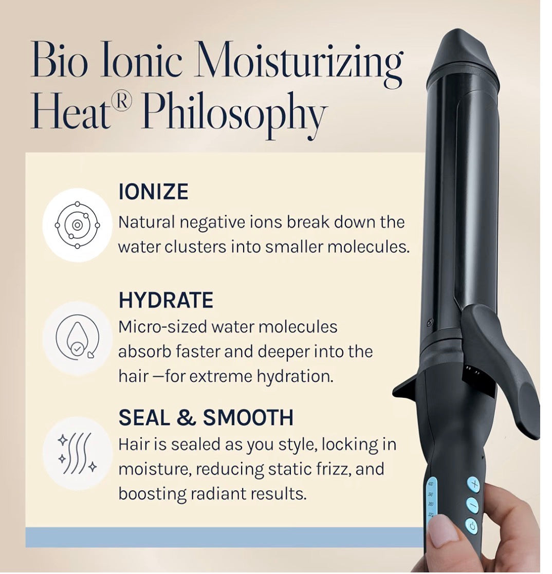 Bio Ionic 1 1/2” Long Barrel Curling Iron, Moisture Heat Technology & NanoIonic MX-New!!