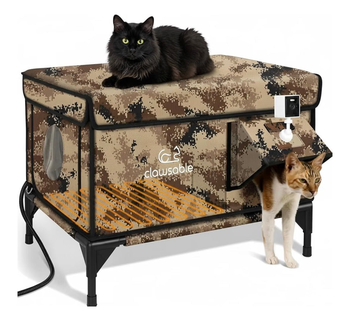 Heated Waterproof Insulated Cat House with Camera & Escape Door (25.5"x16"x18")