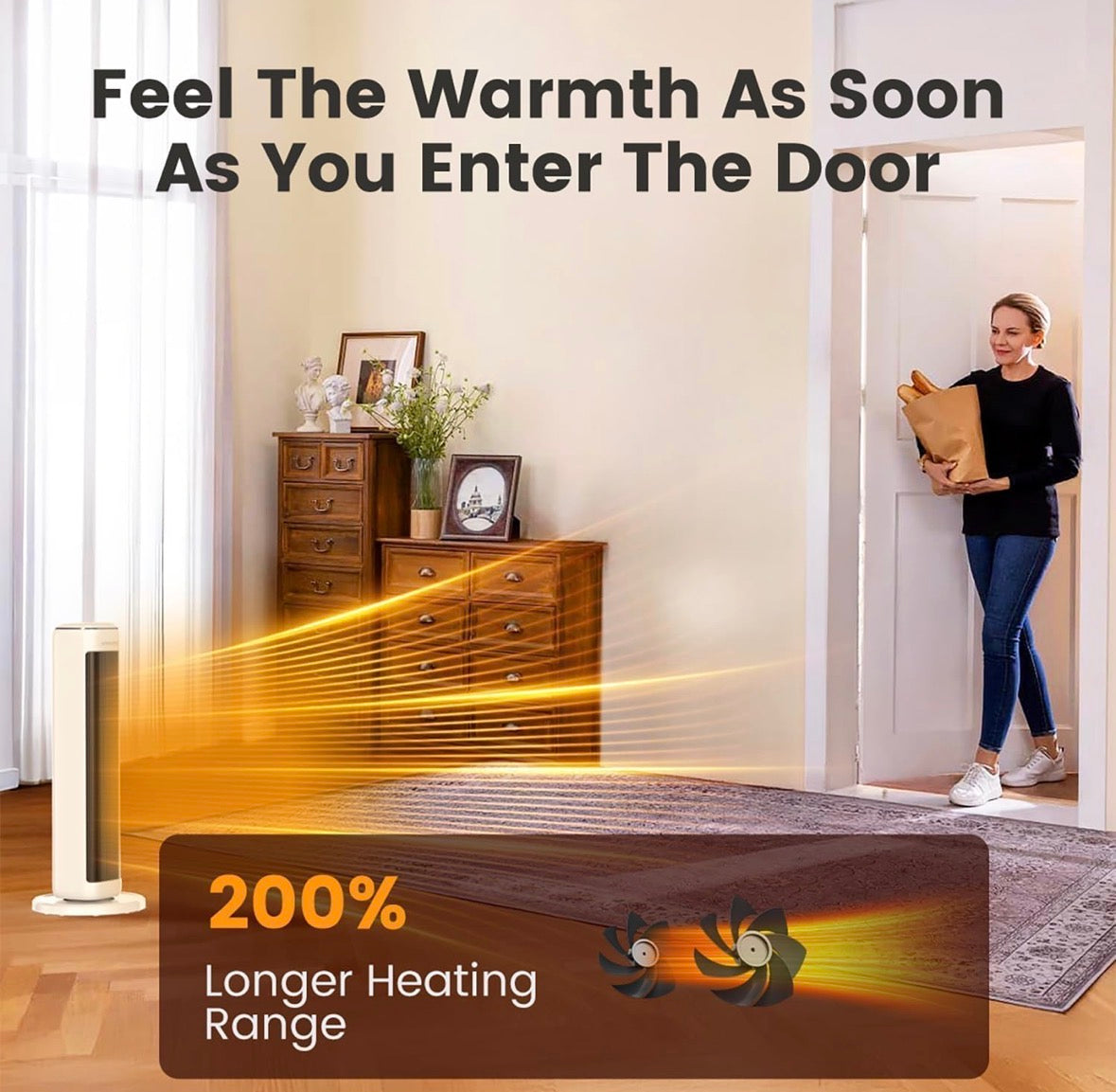 AIRMATE 1500W PTC Ceramic Tower Heater Remote Oscillating 24hr Timer Beige-NEW!!