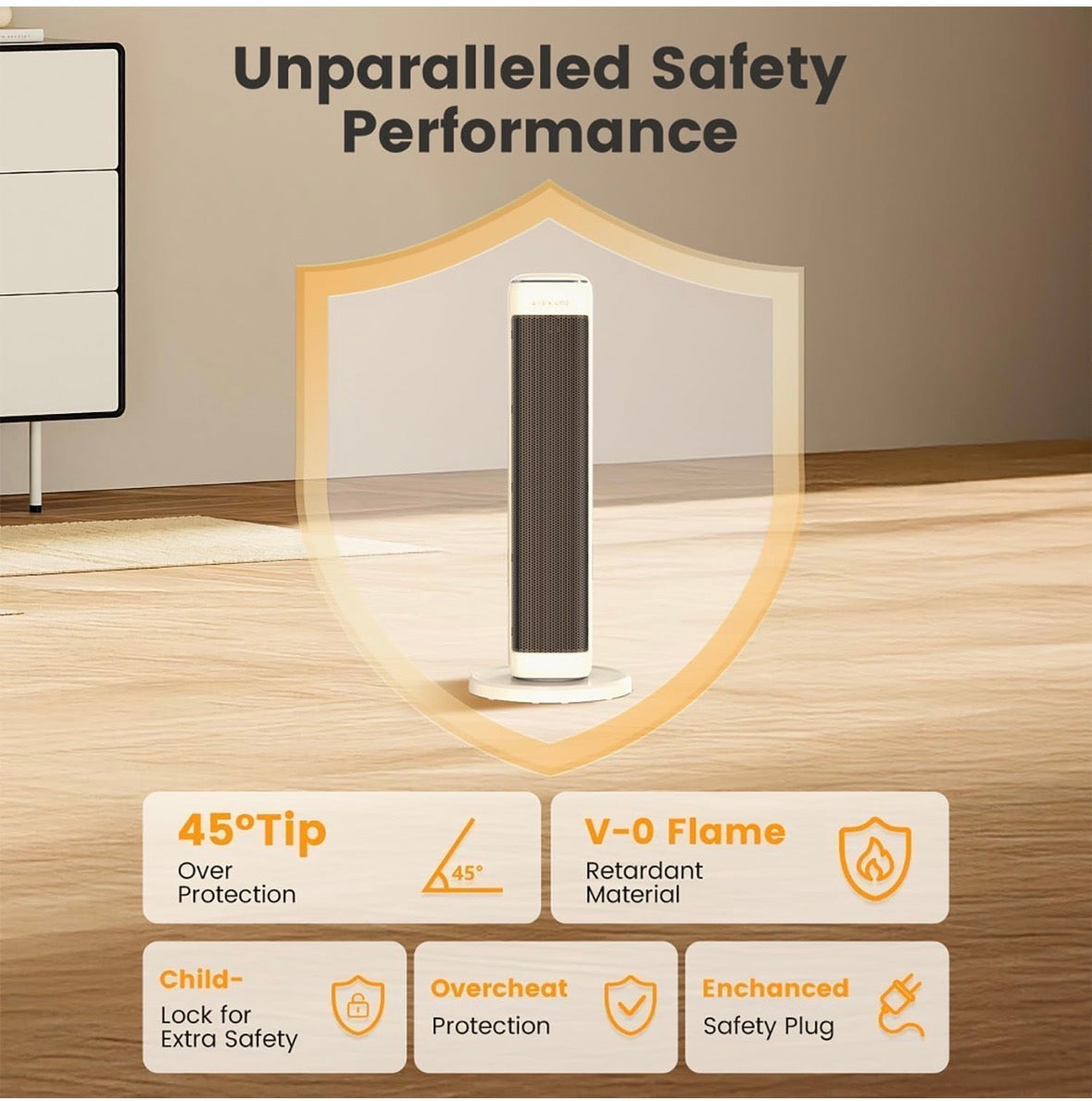 AIRMATE 1500W PTC Ceramic Tower Heater Remote Oscillating 24hr Timer Beige-NEW!!