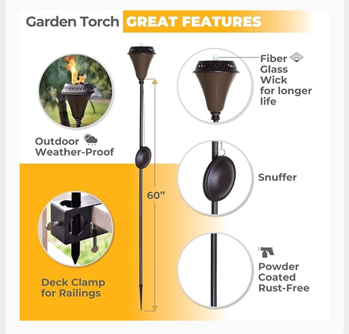 Deco Home 60" Garden Torch Large Flame Set of 2 Citronella Oil Lamp Outdoor