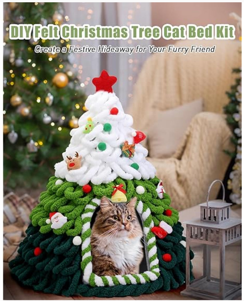 Christmas Cat House Tree DIY Ready To Assemble Knit Warm Nest  20”x24”