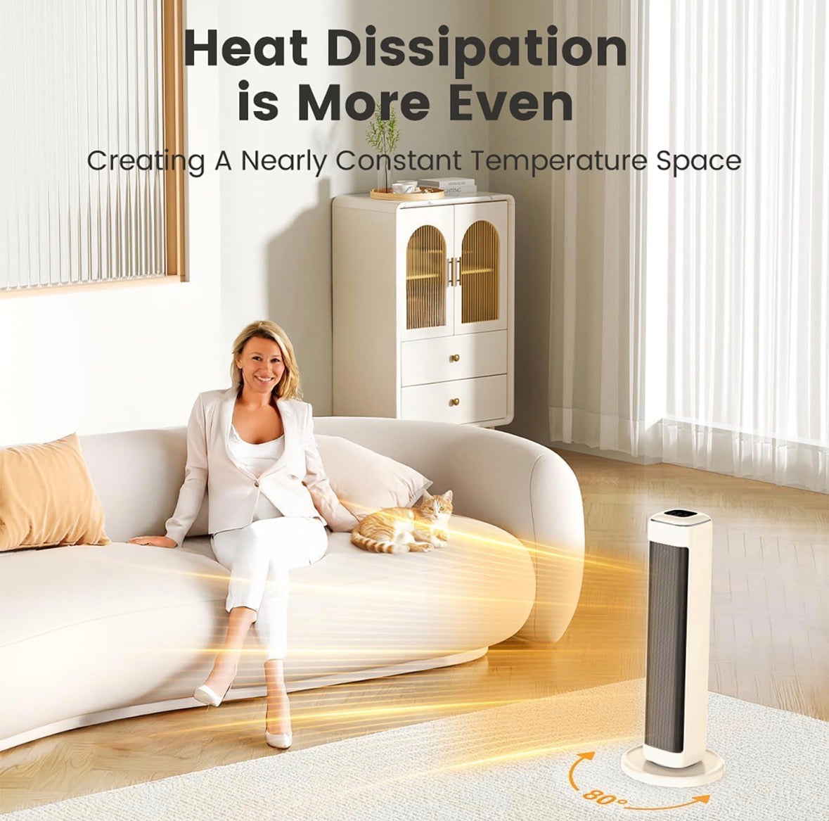 AIRMATE 1500W PTC Ceramic Tower Heater Remote Oscillating 24hr Timer Beige-NEW!!
