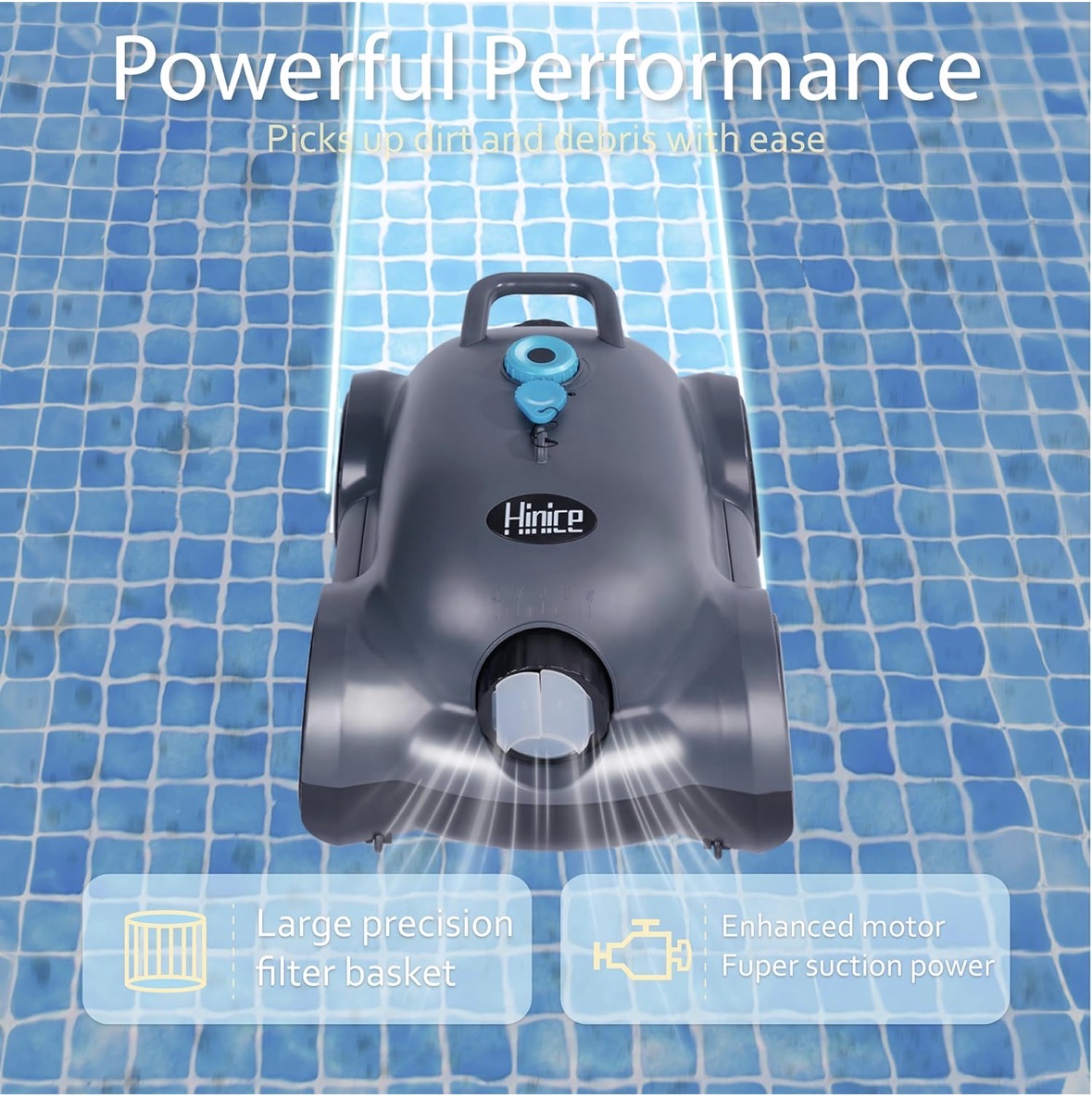 Hinice Cordless Robotic Pool Cleaner Automatic Vacuum 150 Min 2200 SqFt Dark Gray-NEW!