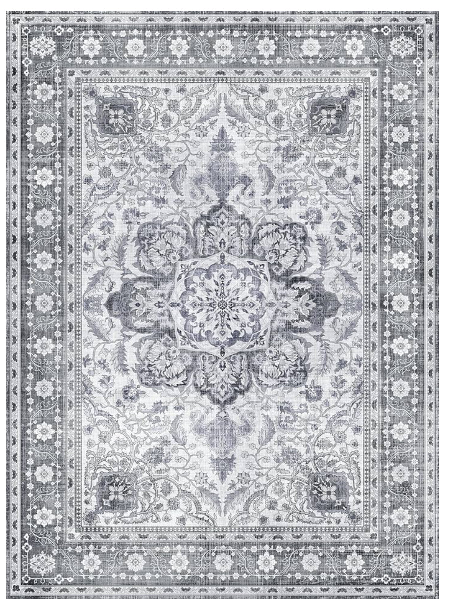 Laise 8x10 Oriental Rug, Machine Washable- Gray