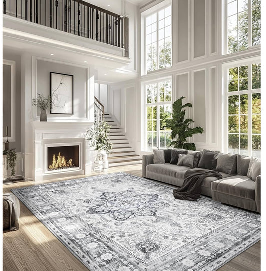 Laise 8x10 Oriental Rug, Machine Washable- Gray