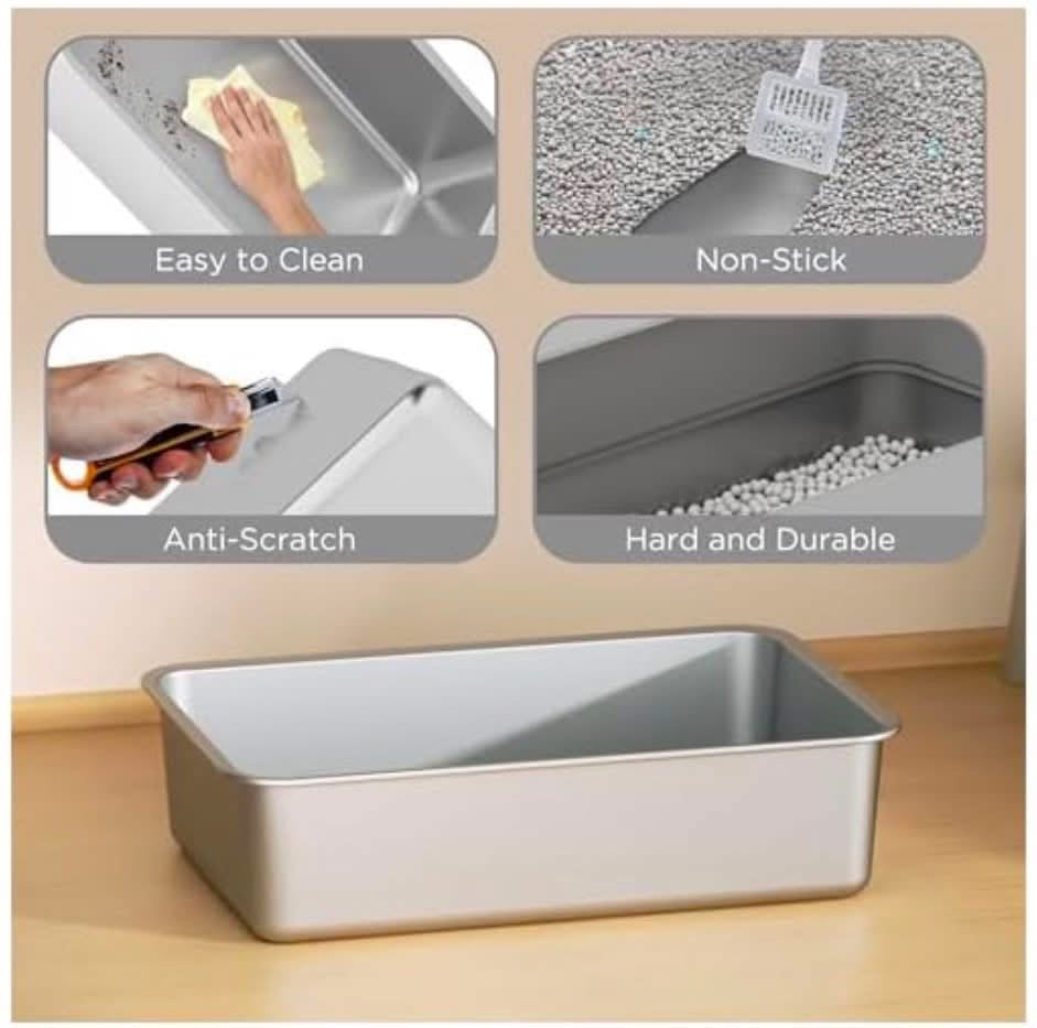 Stainless Steel XXL Cat Litter Box with Lid, Front & Top Entry w/Scoop & Double Layer Mat-Brand New