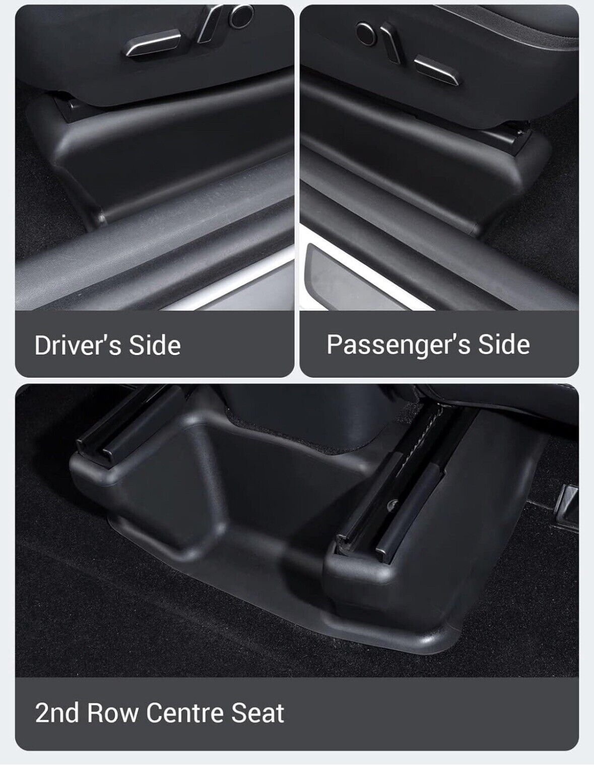 Tesla Model Y Underseat Protector TPE Seat Slide Rail Pad Cover (3-Pc) 2020-2024