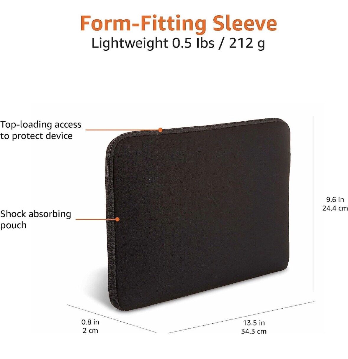 Amazon Basics 13.3-Inch Laptop Sleeve, Protective Case with Zipper - Black New