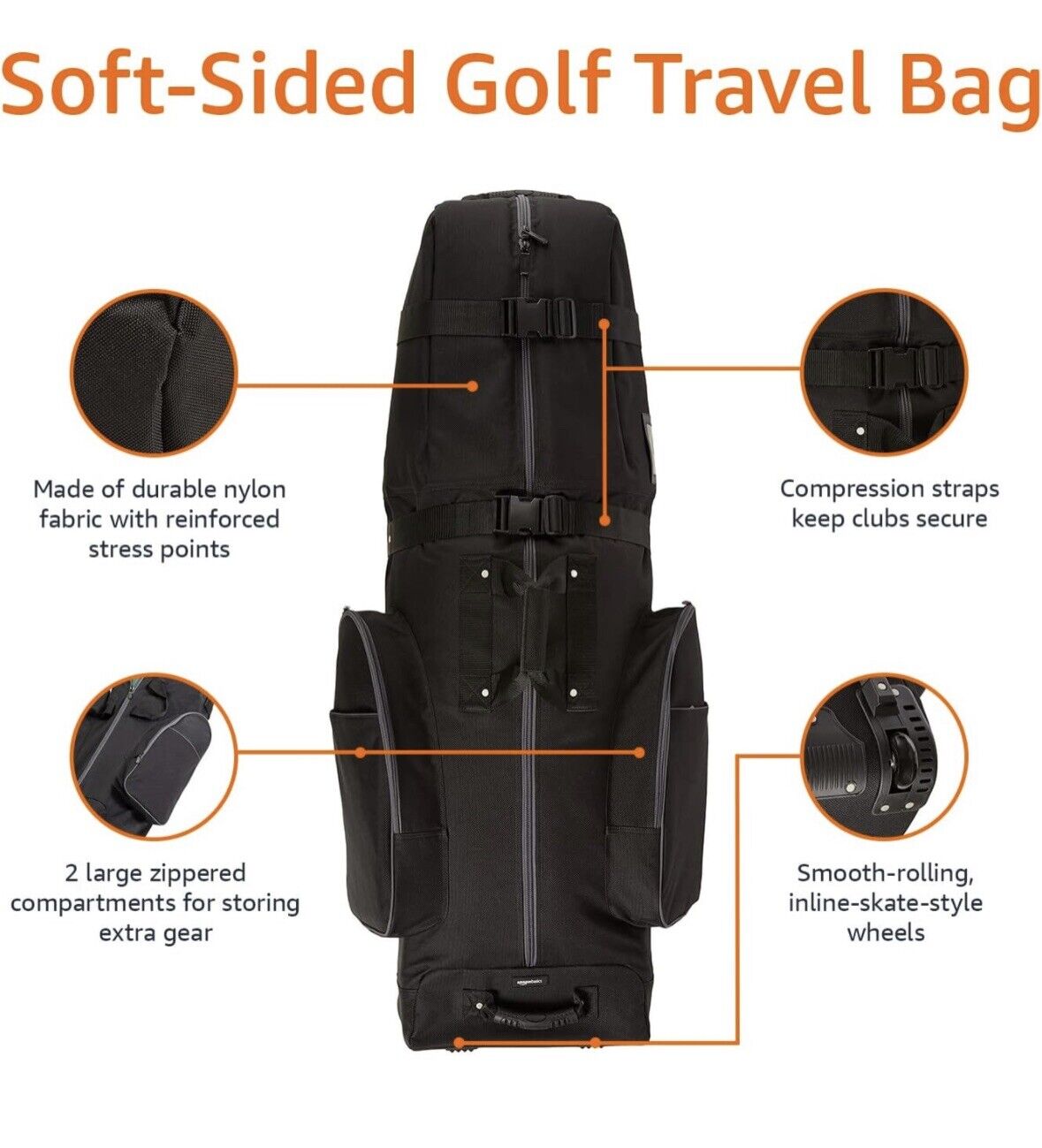 New Amazon Basics  Premium Soft-Sided Foldable Golf Clubs Travel Bag Black Case
