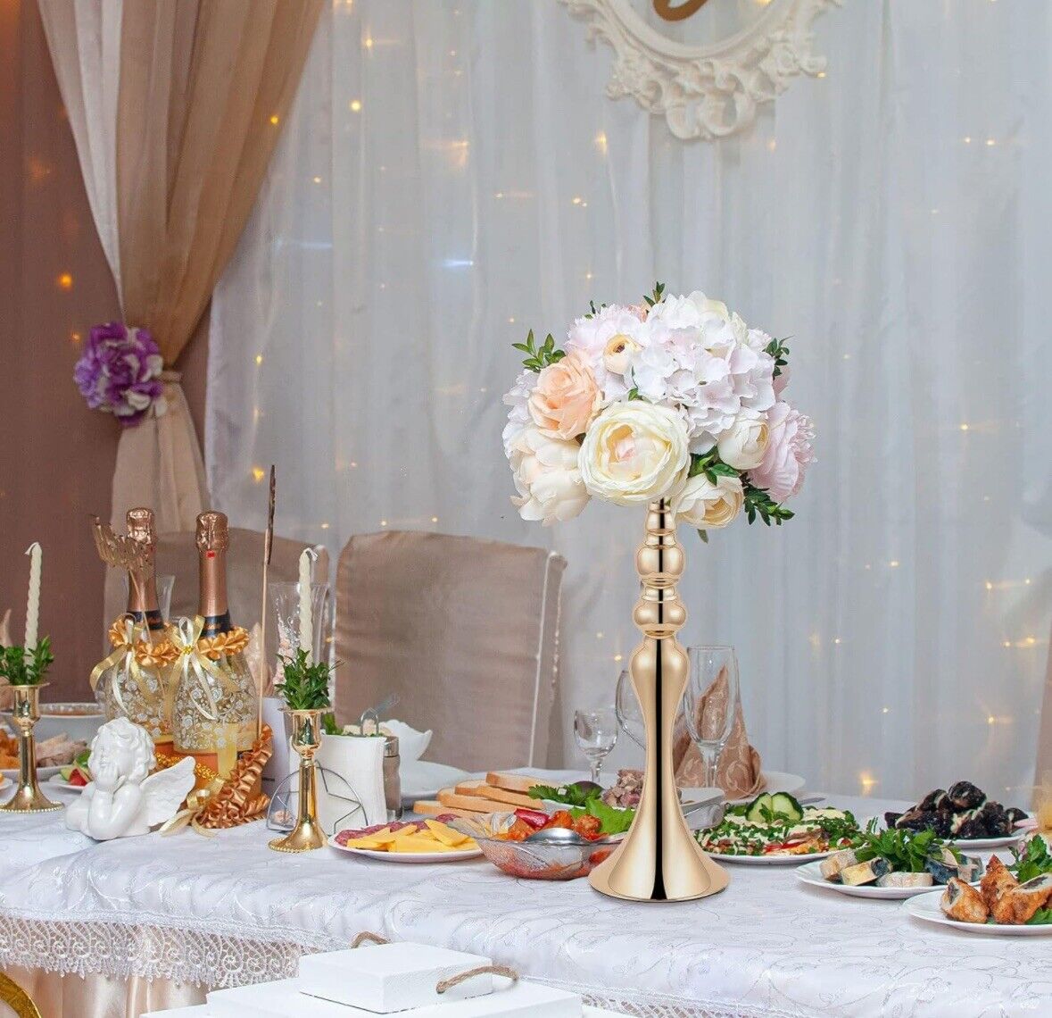 24pc Gold Metal Floral Centerpieces | 3 Sizes | 12, 15, 20”