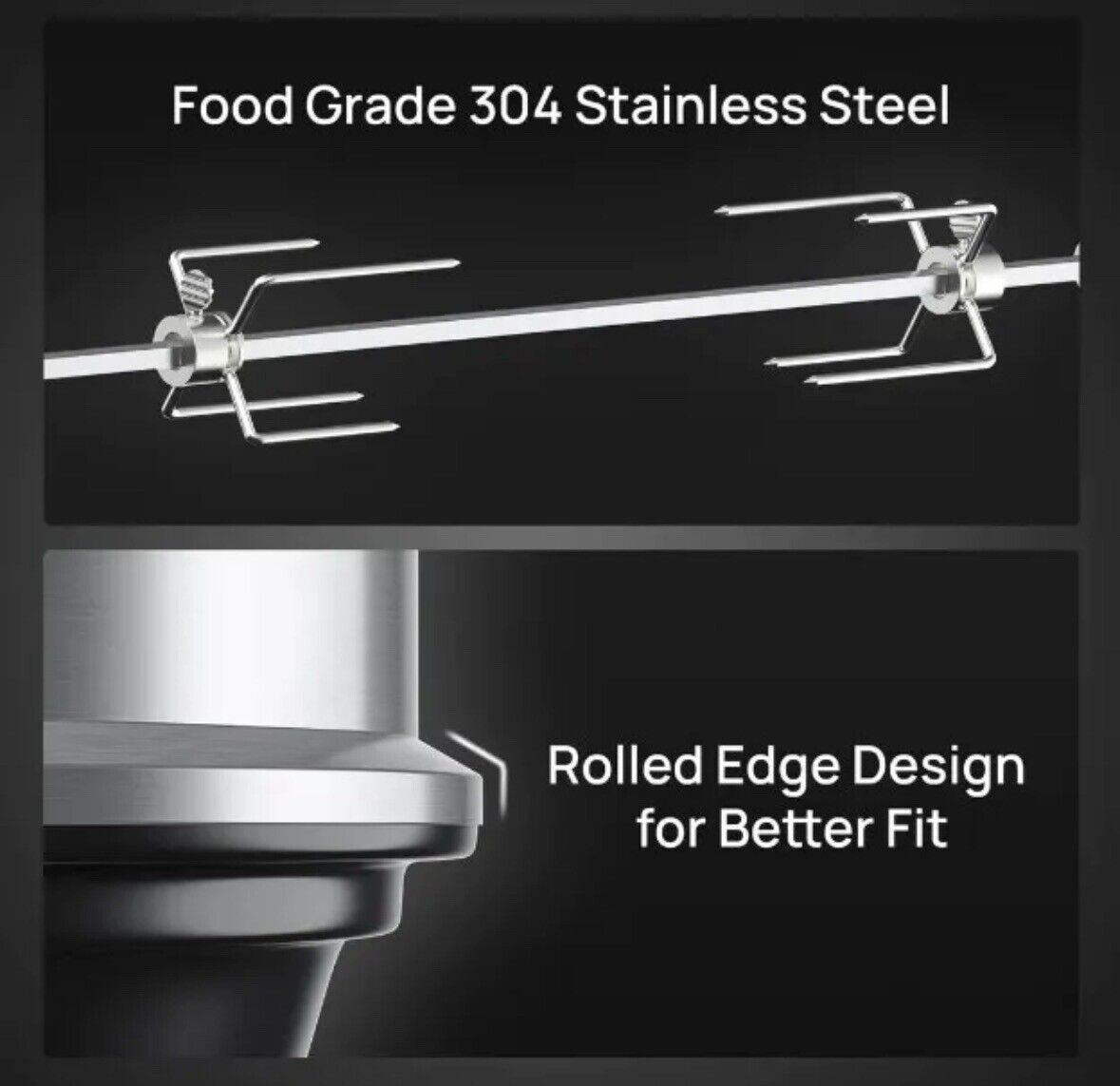 TURBRO BBQ Rotisserie Ring Kit for 22" Kettle Charcoal Grills Stainless Steel