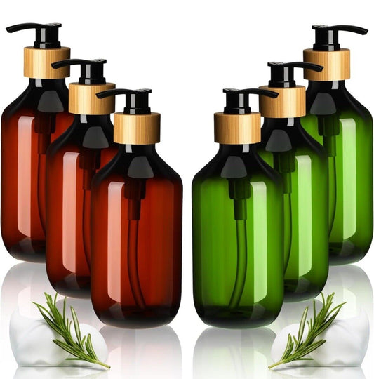 Dandat 6 Pcs Plastic Body Wash Pump Dispenser 16 oz Amber & Olive