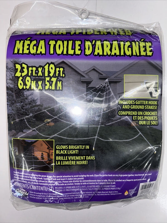Mega Spider Web - Halloween Glow-in Dark Decoration, White 23.3 ft x 18.7ft