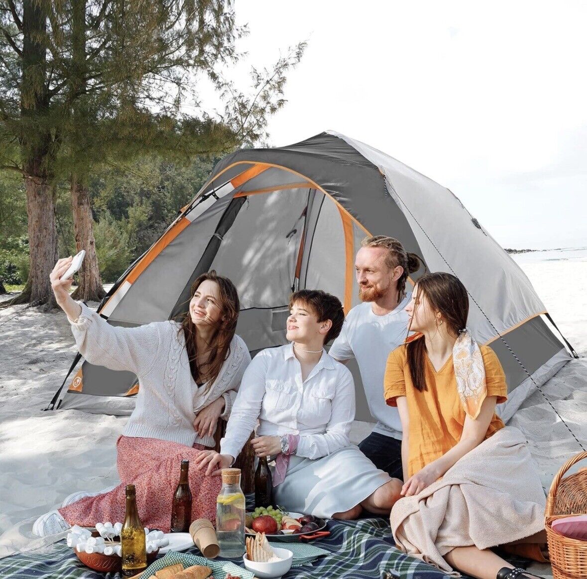 Ez-Sport Pop up Camping Tent - 4 Person Instant Easy Set up Family Tent with Rem