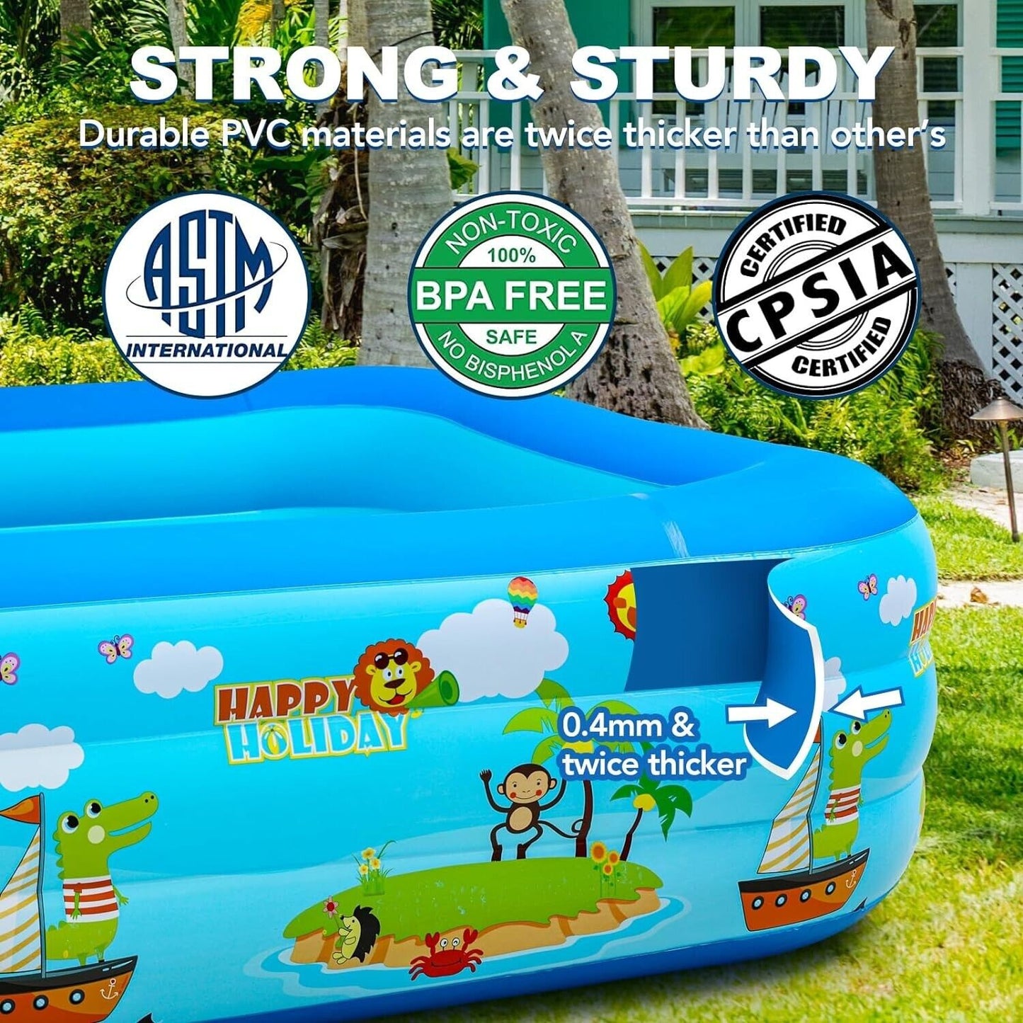 Inflatable Swimming Pools with Pump, Oversized 120" X 72" X 22" Thickened Blow