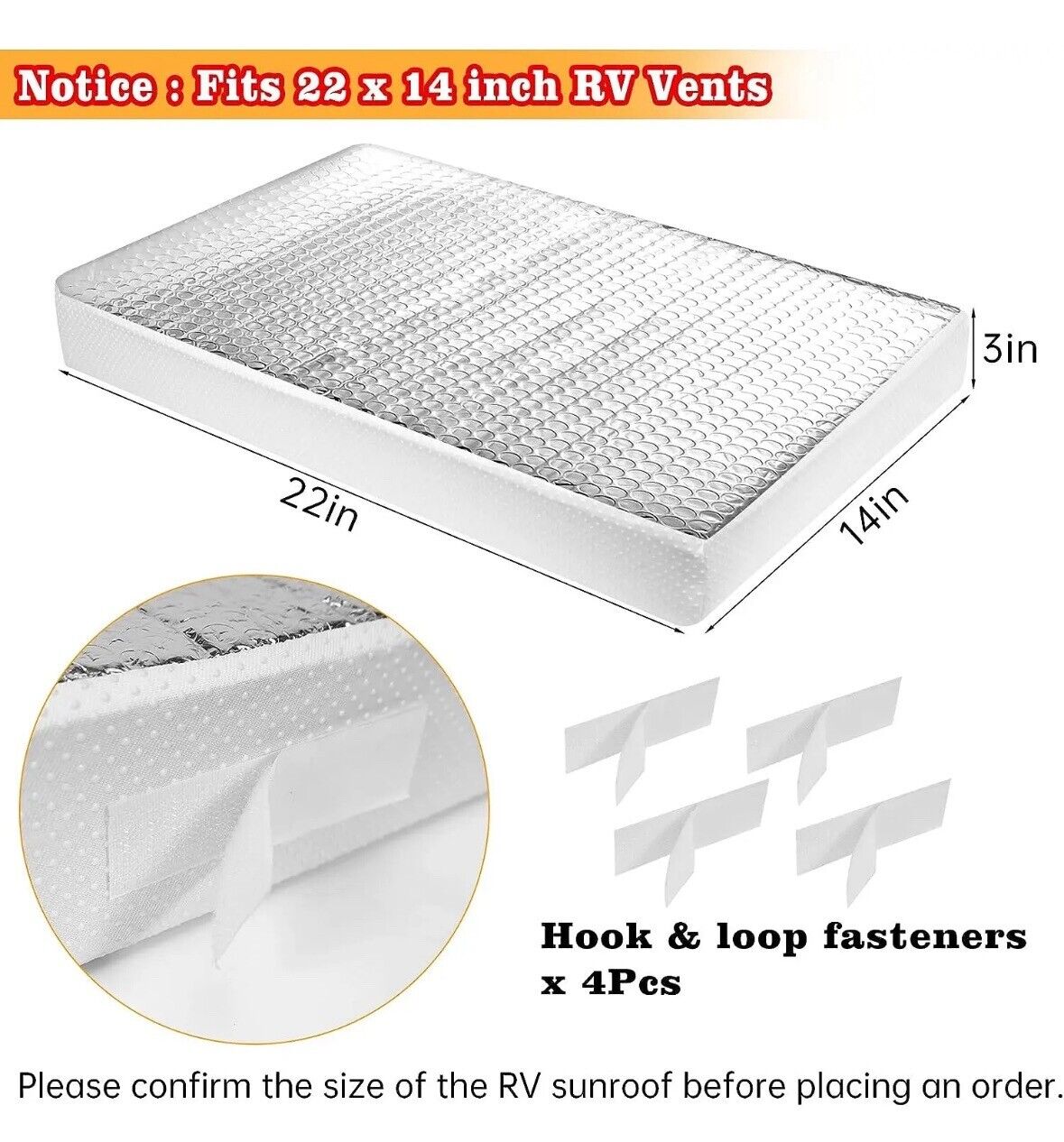 RV Vent Insulator 14 X 22 X 3” RV Skylight Covers, Non-Slip RV Vent Pillow Campe