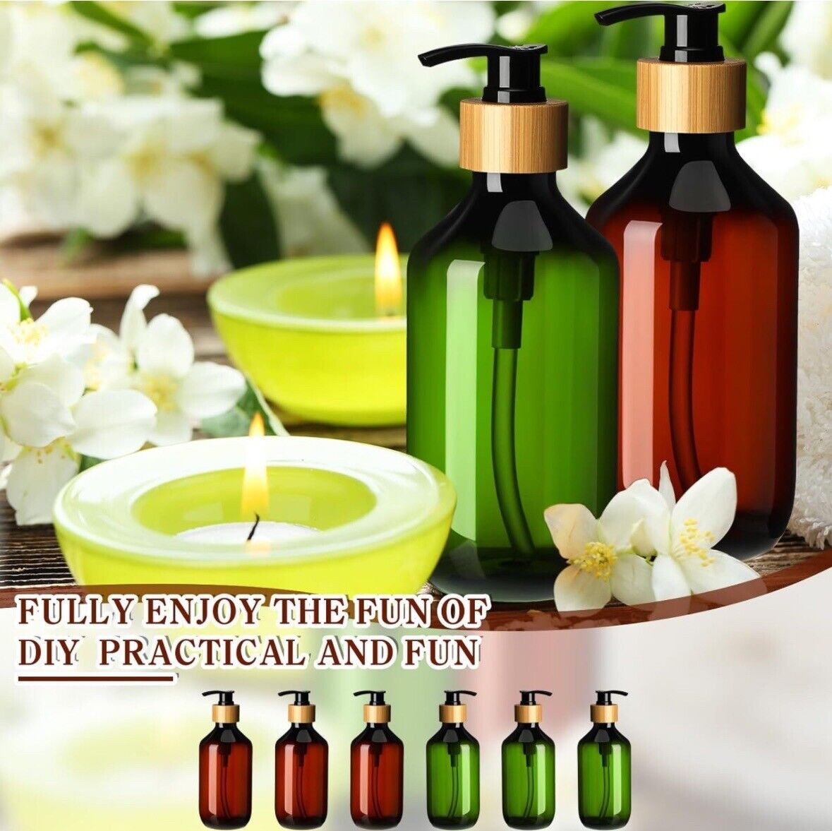 Dandat 6 Pcs Plastic Body Wash Pump Dispenser 16 oz Amber & Olive
