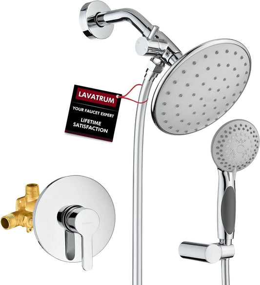 Lavatrum Polished Chrome Shower System, Valve Body6" Shower Head Handheld Shower