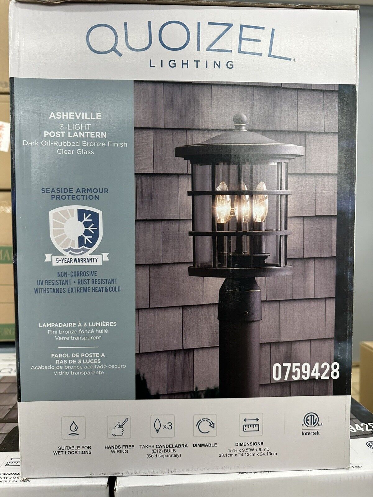 QUOIZEL Ashville 3-Light 15-in Bronze Traditional Post Light 759428