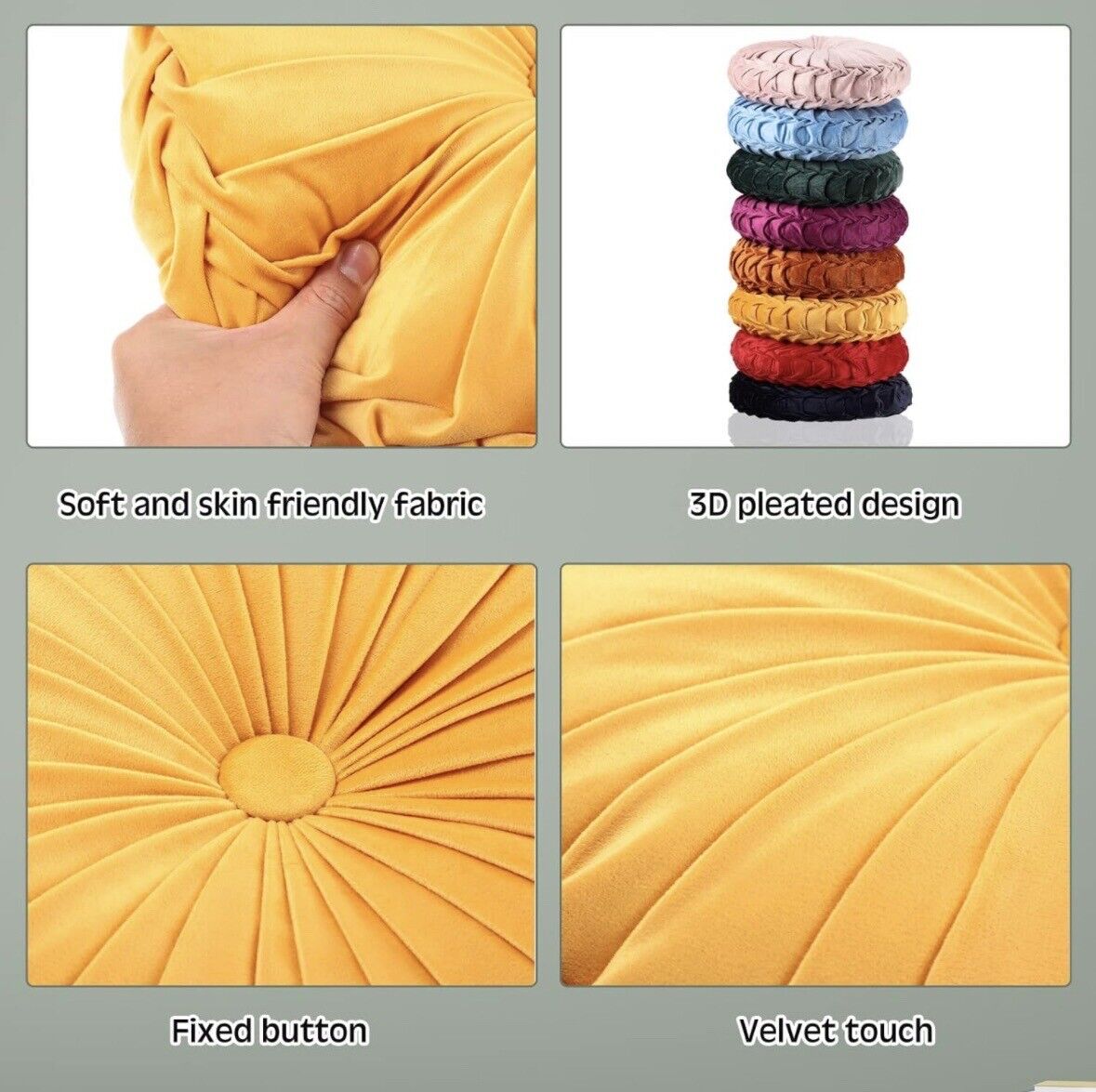 Wesiti 8 Count 14” Round Throw Pillow Velvet Pleated Mixed Colors-As Shown-NEW!