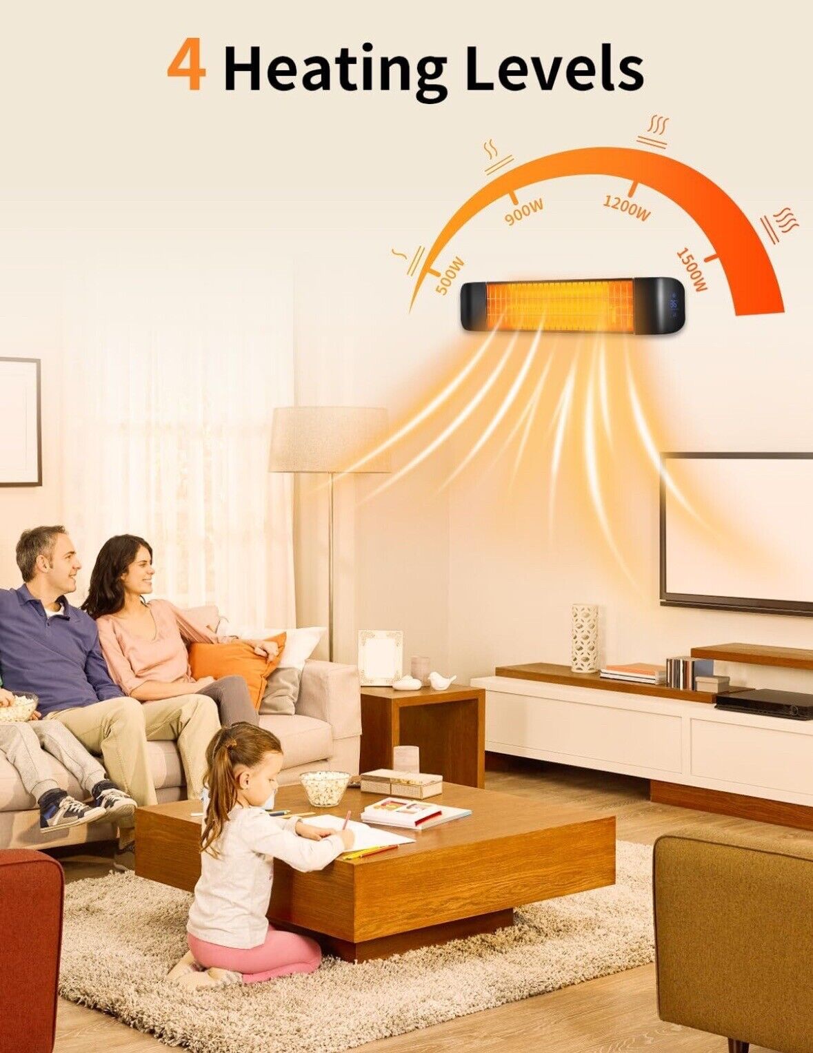 Wall-Mount Electric Infrared Indoor Outdoor 1500 Watt Max Heater W/Remote