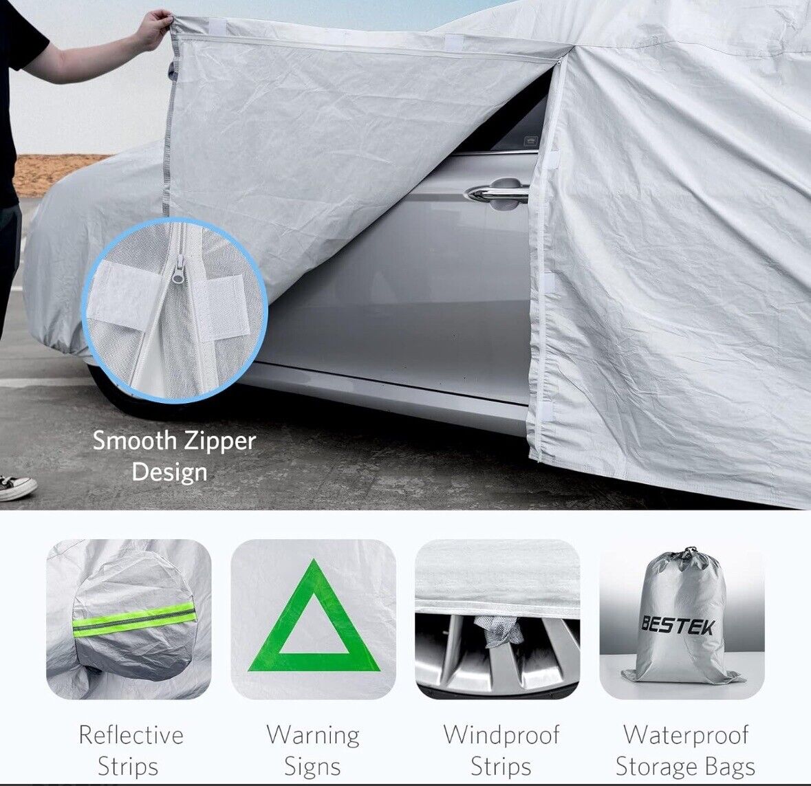 BestekCar Covers for Automobiles All Weather Waterproof 6 Layers, up to 178-inch