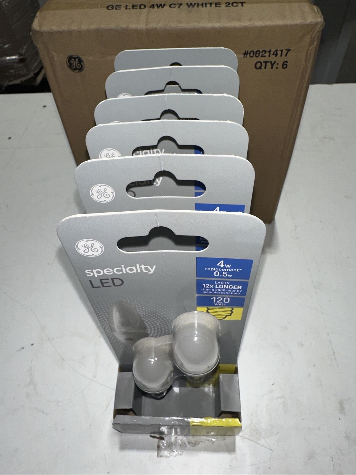 6-2 Packs GE LED Frosted C7 120 Volts 4 Watt Replacement Bulbs E12