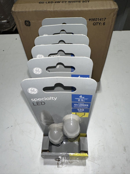 6-2 Packs GE LED Frosted C7 120 Volts 4 Watt Replacement Bulbs E12