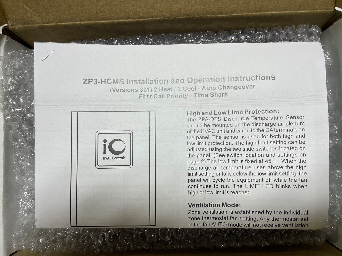 iO HVAC Controls ZP3-HCMS 3-Zone Multi-Stage (2H2C) HeatCool Zone Panel