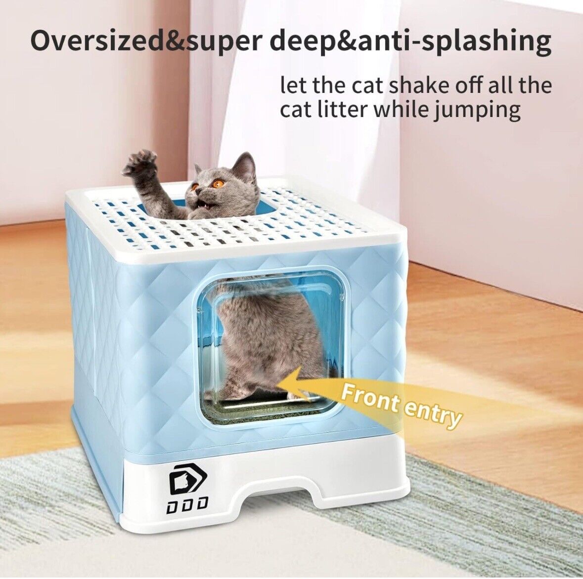 DDD Cat Litter Box with Lid Cover &  Scoop Front Entry Top Exit