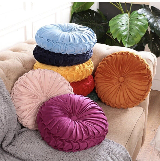 Wesiti 8 Count 14” Round Throw Pillow Velvet Pleated Mixed Colors-As Shown-NEW!